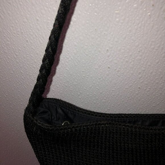 Lina Shoulder Bag Woven Zip Top Black Knit Handbag Purse Boho Hobo - Picture 5 of 12